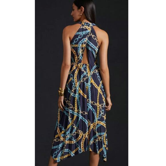 New ANTHROPOLOGIE Maeve Pleated Midi Shirt Dress $180 SMALL Blue Motif - Picture 4 of 7